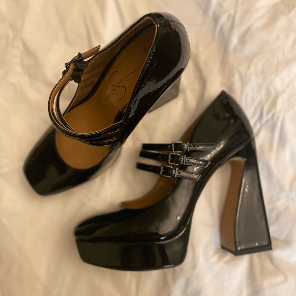 Jessica Simpson Darena Strappy Black Platform Heels Size 7